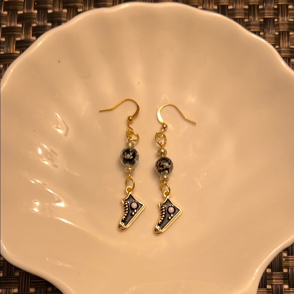 Elegant Gold And Black Earrings With Intricate Charms 11$